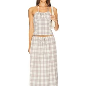 Lioness Plaid Maxi Skirt in Light Gray and Cream